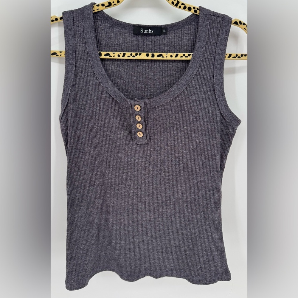 Sunbs Women's Dark Gray Ribbed Button Front Tank Top
